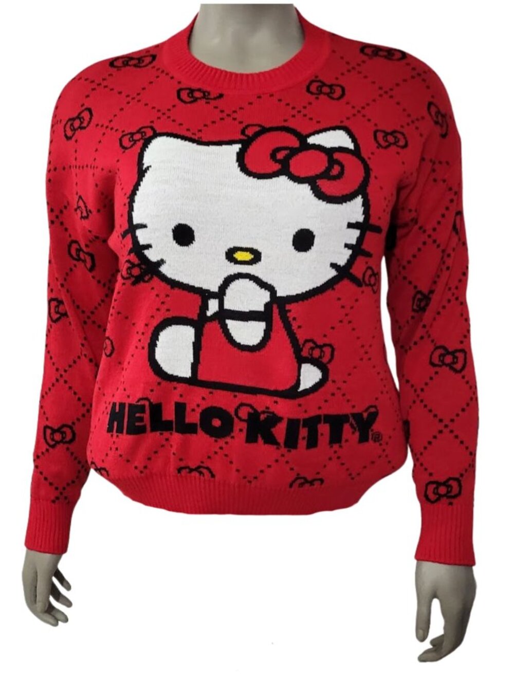 HELLO KITTY By Sanrio Red Knit Graphic Crewneck Sweater - Women's M